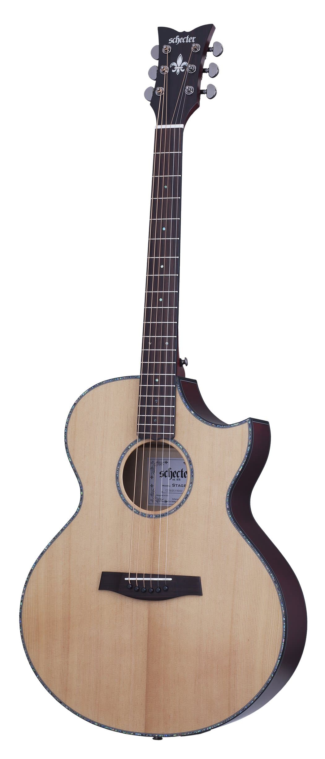 Schecter Orleans Stage 3711 Guitarra Acústica de 6 Cuerdas, Tapa Natural Satin, Cuerpo Vampyre Red
