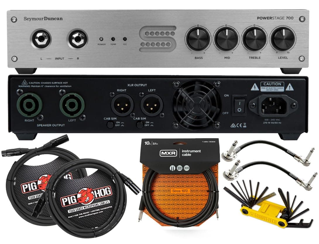 Tonebird Seymour Duncan PowerStage 700 Amplificador de Guitarra Cabezal 700W Estado Sólido | Bundle con Multiherramienta, Cable Patch MXR, Cables de Instrumento y XLR | 11901-001-TBB