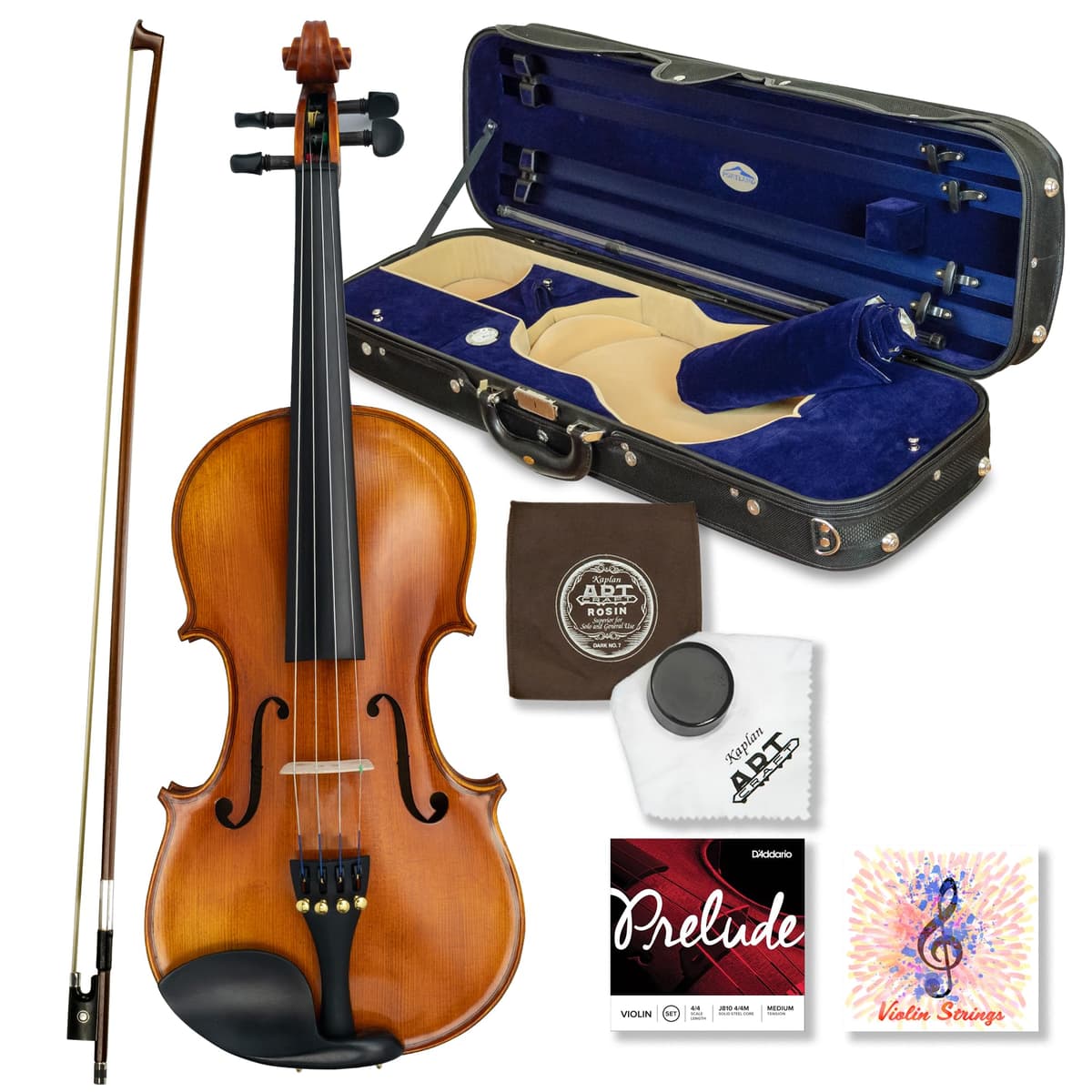 Kennedy Violins Carpini G2 Violín 3/4 - Outfit completo para estudiante, arco, estuche, cuerdas, afinado y listo para tocar