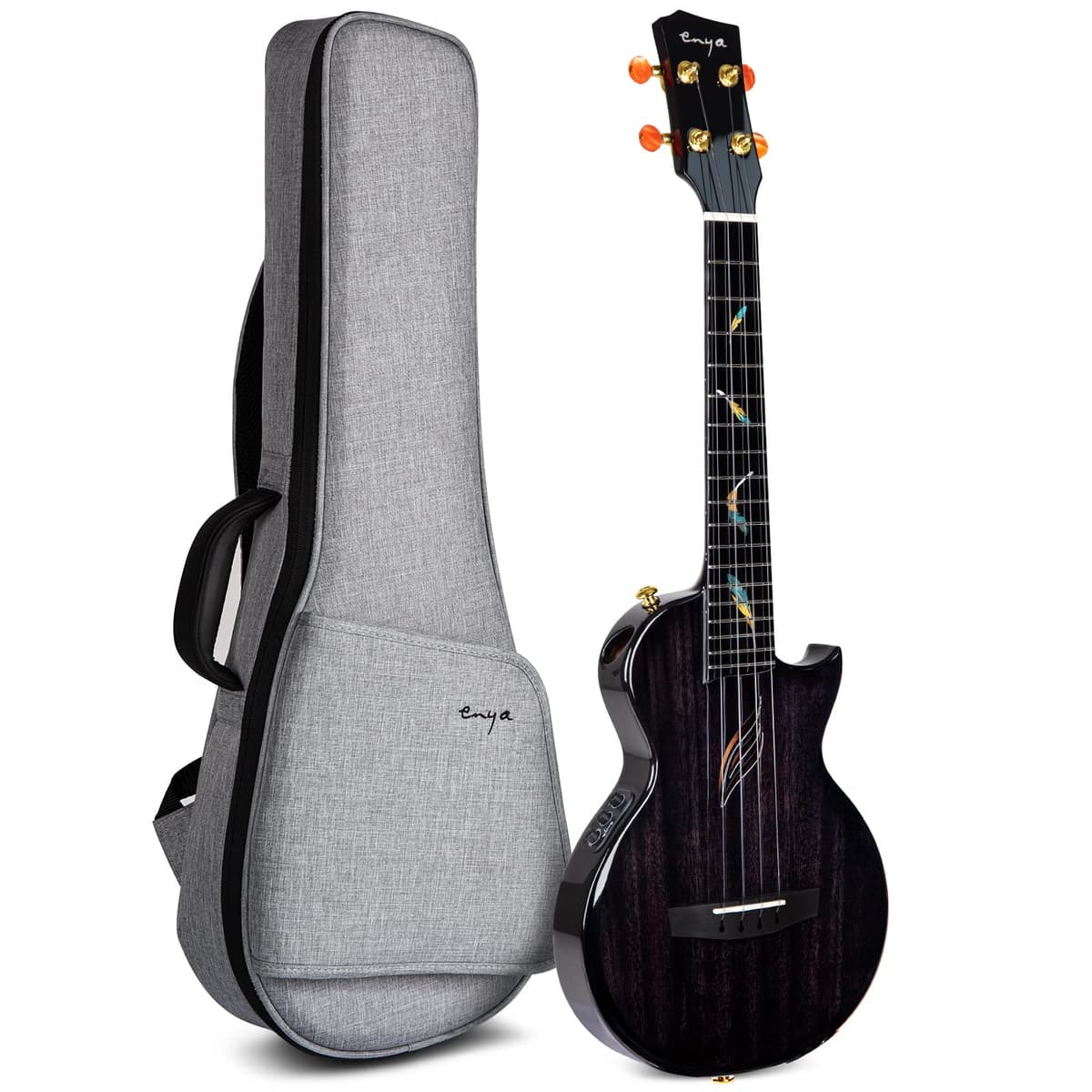 Enya EUT-Feather BK Ukulele Tenor Caoba con Pickup AcousticPlus y Estuche Deluxe (Negro)
