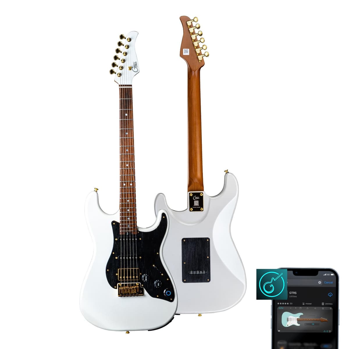 GTRS S900 Kit de Guitarra Eléctrica Smart con Transmisor Inalámbrico UHF, Sistema Inteligente de Práctica con 126 Efectos, Loop de 80s, 40 Ritmos de Batería, 10 h de Batería, 6 Cuerdas, Diestro, Color Blanco