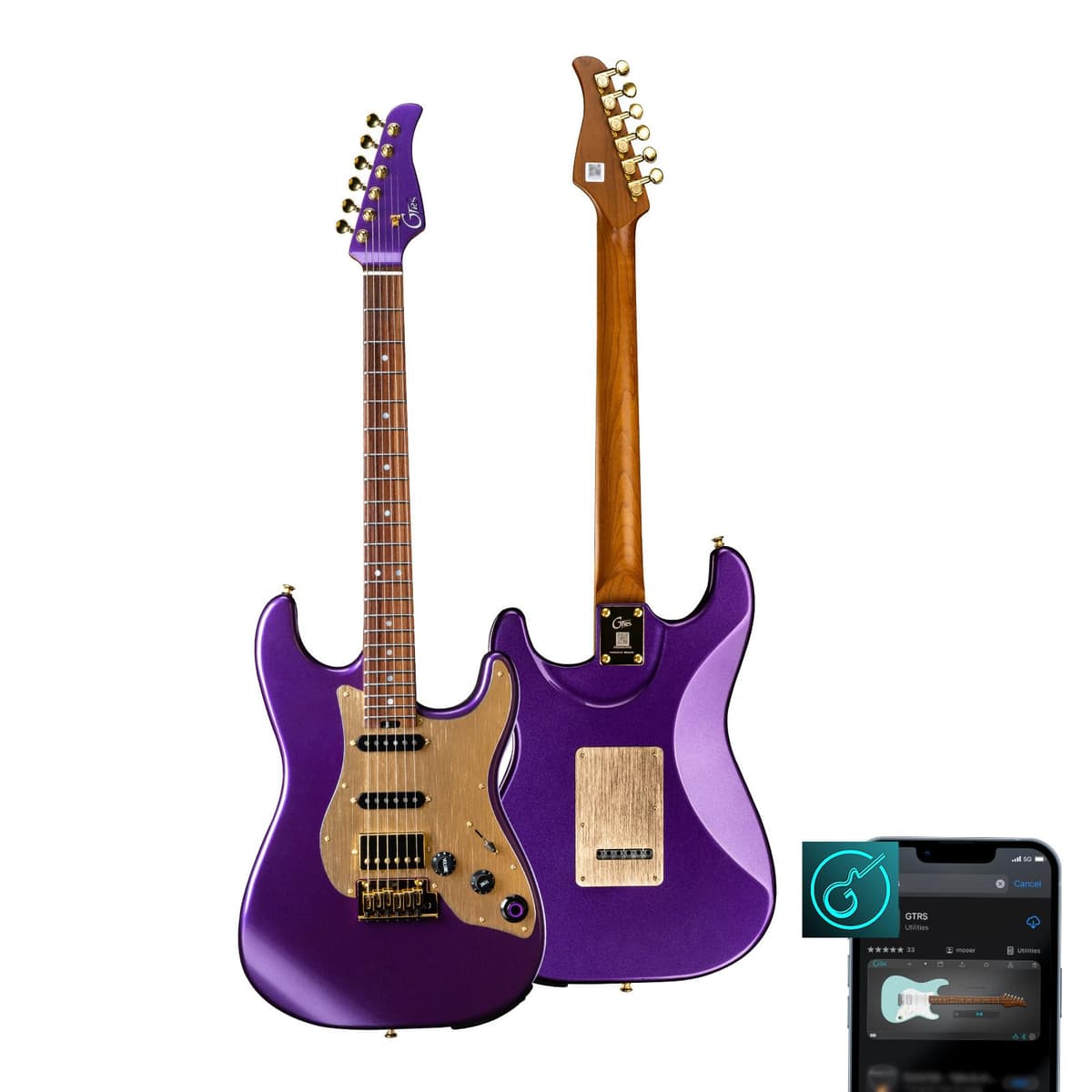 GTRS S900 Kit de Guitarra Eléctrica Inteligente con Transmisor UHF Inalámbrico, Sistema de Práctica con 126 Efectos, Loop de 80s, 40 Ritmos de Batería, Batería de 10H, 6 Cuerdas, Diestro (S900 Morado)