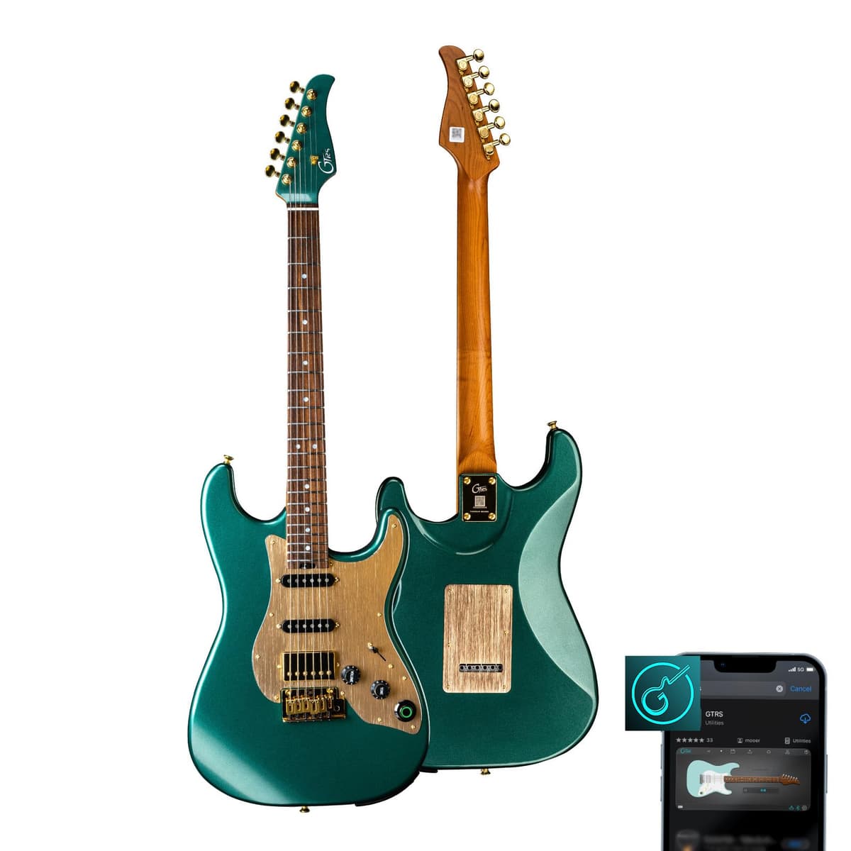 GTRS S900 Smart Electric Guitar Kit con Transmisor Inalámbrico UHF, Sistema de Guitarra Inteligente con 126 Tipos de Efectos, Loop de 80s, 40 Ritmos de Batería, Batería de 10H, 6 Cuerdas, Diestro (S900 Verde)