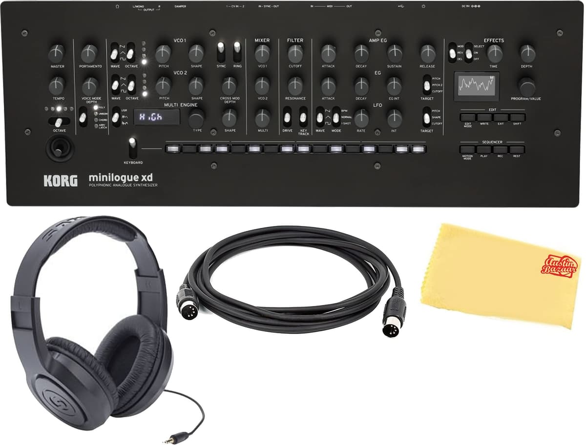 Korg Minilogue XD Module Sintetizador Analógico Polifónico Bundle con Cable MIDI, Auriculares y Paño de Pulido Austin Bazaar AUS-MINILOGUEXDMODULE-COMBO-STD
