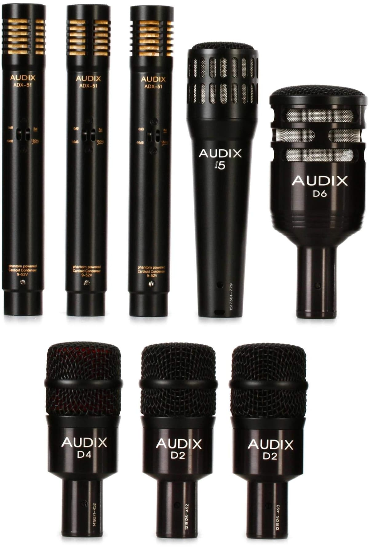AUDIX DP7 Plus kit de micrófonos para batería de 8 piezas: bombo, caja, toms, overheads y hi-hat con estuche - negro