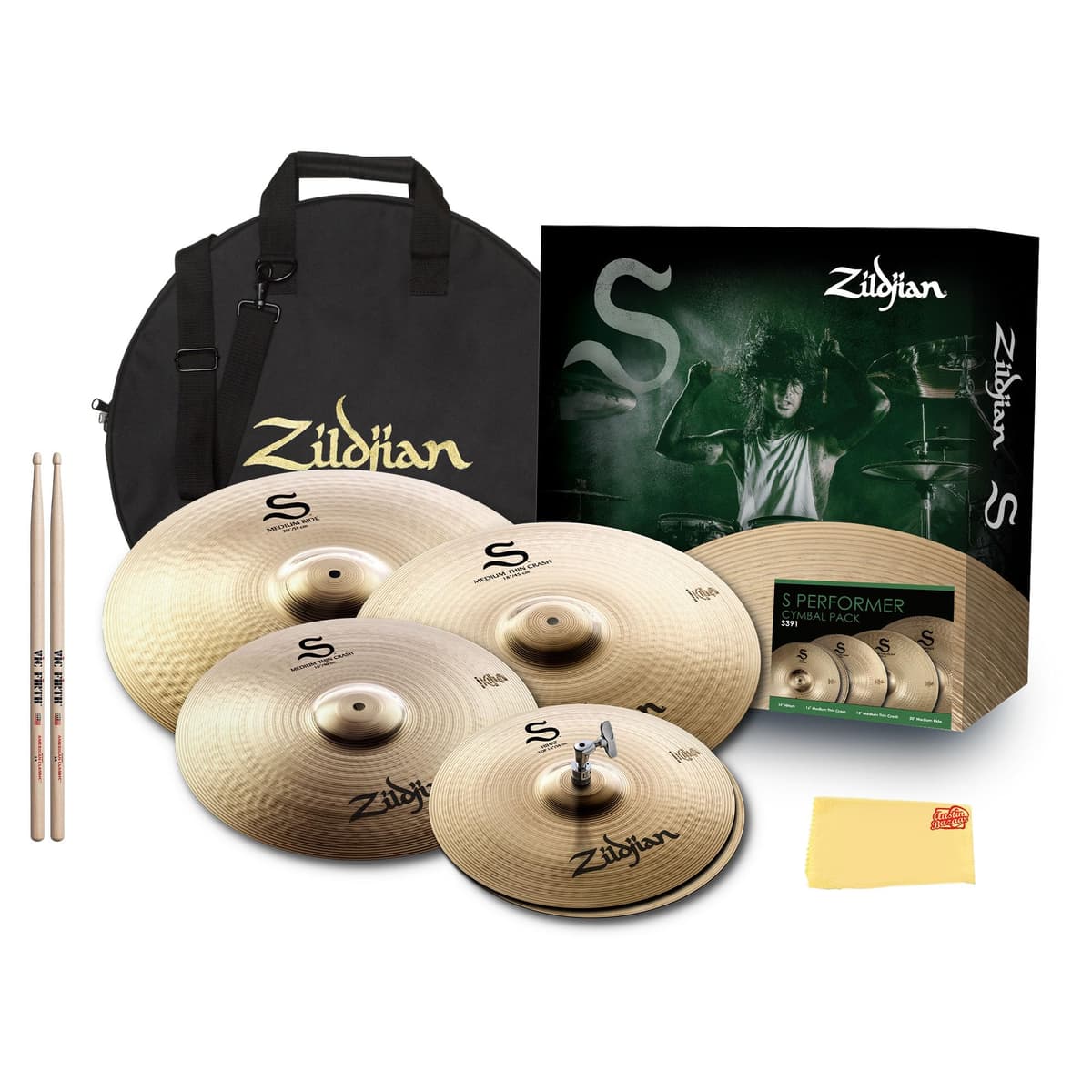 Zildjian S391 S Series Pack de Platillos Performer con Estuche, Baquetas y Paño de Pulido Austin Bazaar