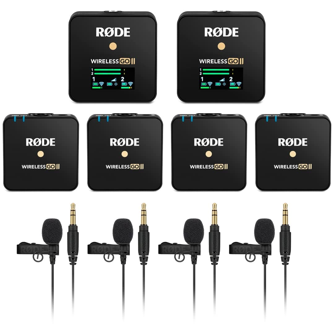 RODE StreamEye Wireless GO II Sistema de Micrófonos Inalámbricos Digitales Duales y Compactos (Par) con 4 Micrófonos de Solapa Lavalier GO Omnidireccionales Condensador Rode Wireless GO 2