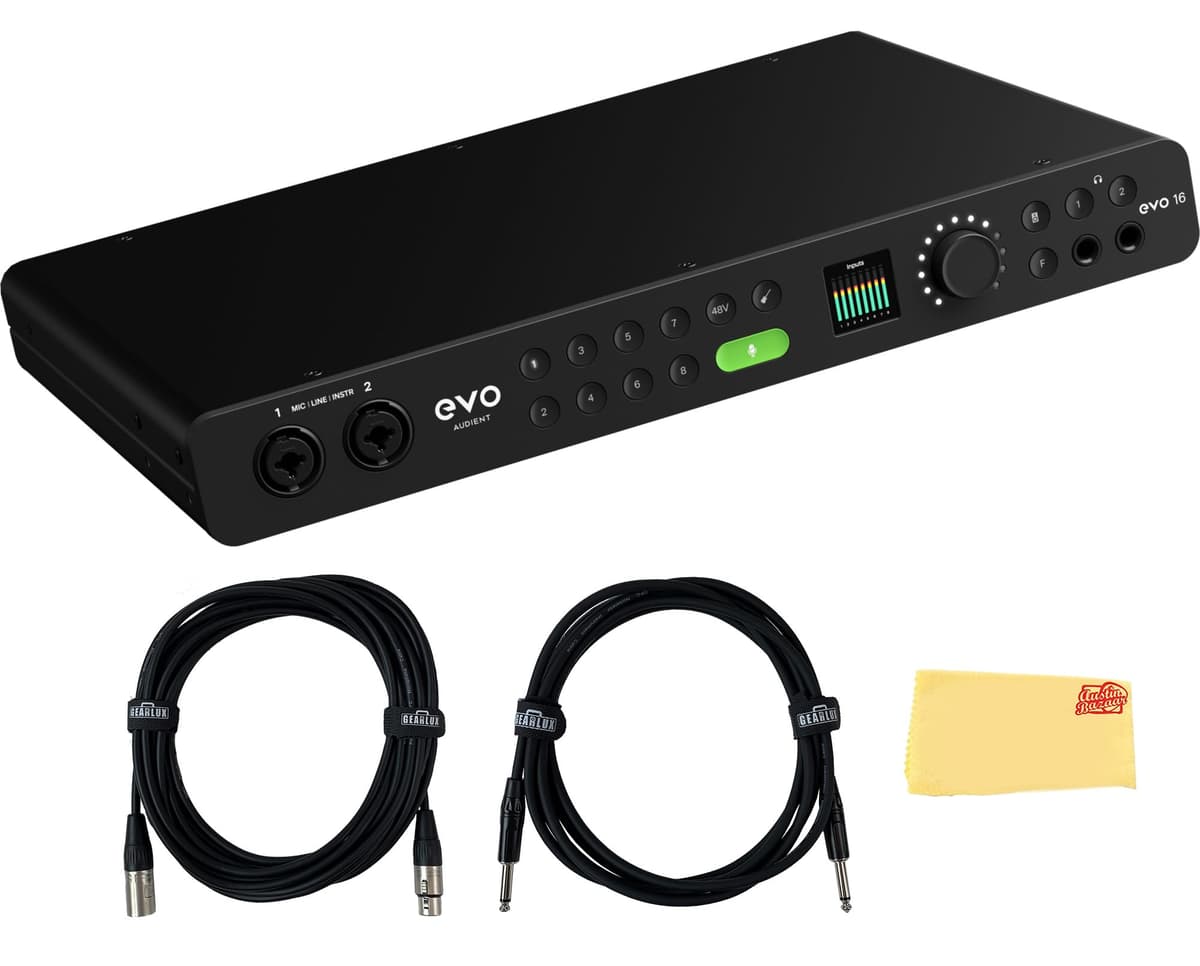 Audient EVO16 AUS-EVO16-COMBO-STD Interfaz de Audio USB 24 Entradas 24 Salidas + Cable para Instrumento, Cable XLR y Paño de Pulido Austin Bazaar