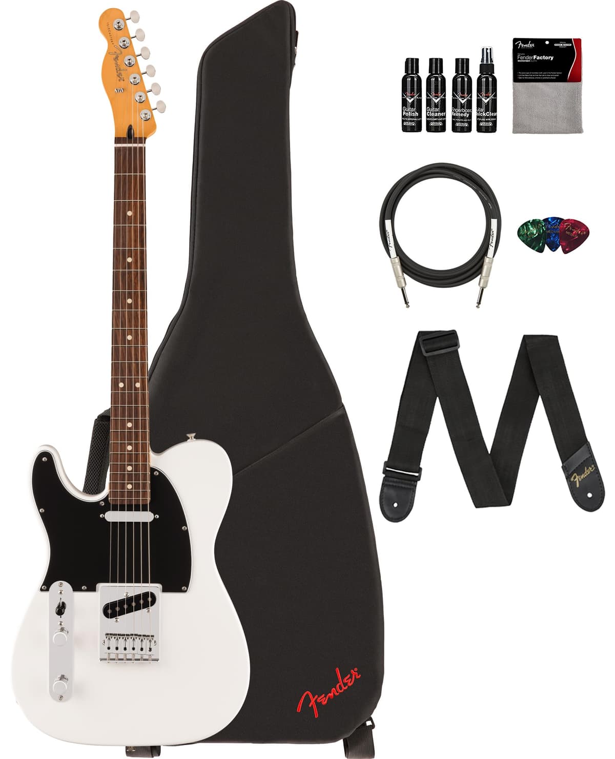 Fender Player II Telecaster Zurda Polar White - Pack con Funda, Correa, Cable, 3 Púas y Kit de Limpieza para Guitarra 140560515