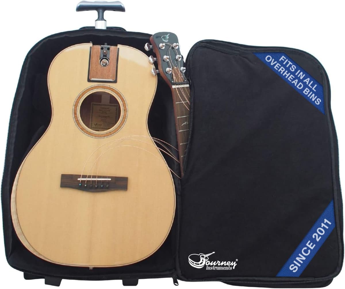 Journey Instruments OF312 Guitarra de Viaje Electroacústica Plegable, Sitka Maciza - Portátil con Estuche Mochila - Madera Maciza de Caoba