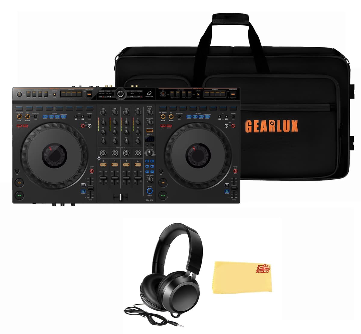 AlphaTheta DDJ-GRV6 Controlador DJ de 4 Canales - Bundle con Estuche, Audífonos y Paño de Pulido Austin Bazaar