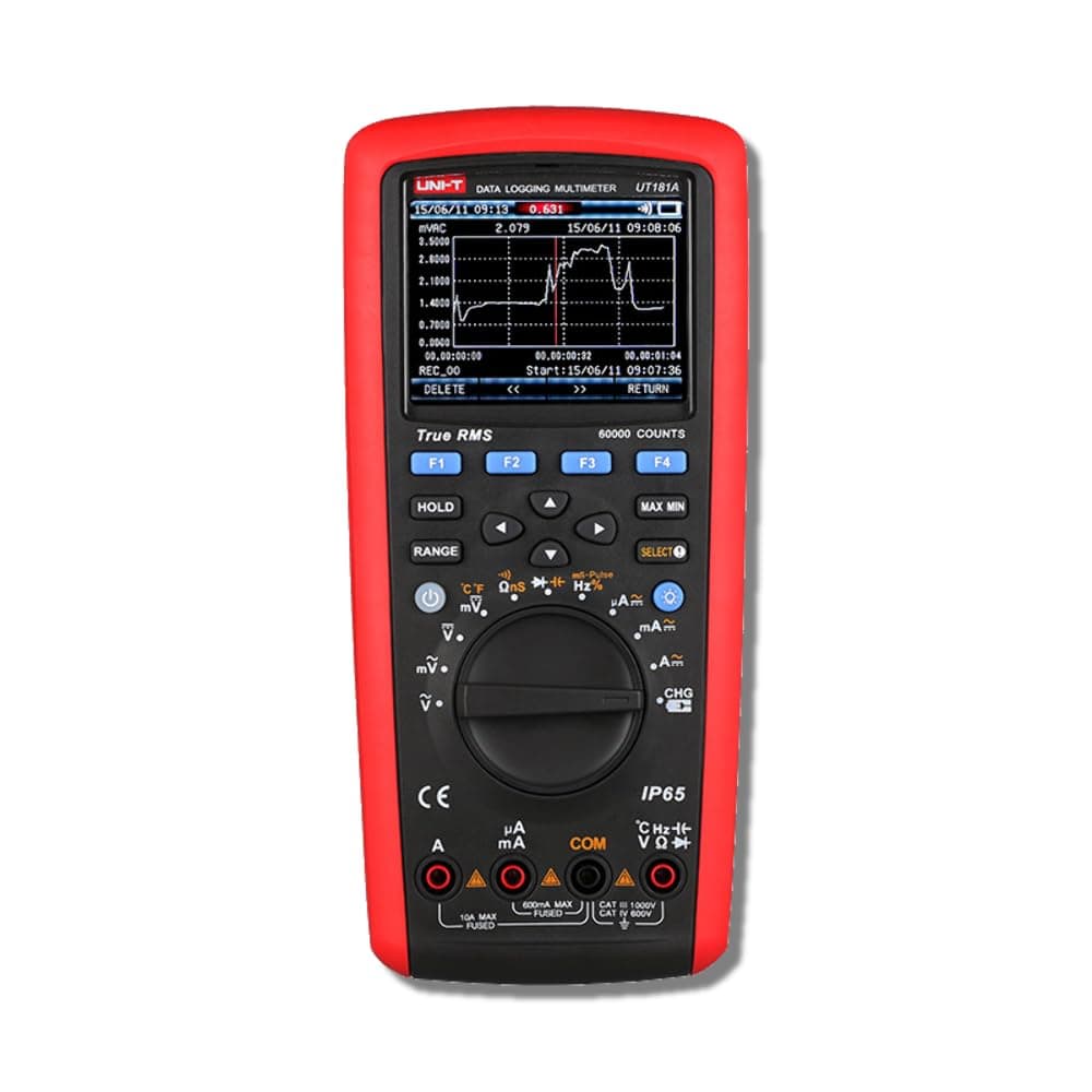 UNI-T UT181A multímetro digital TRMS con datalogging, 60,000 cuentas, Bluetooth, USB, IP65, de escritorio, rojo y gris