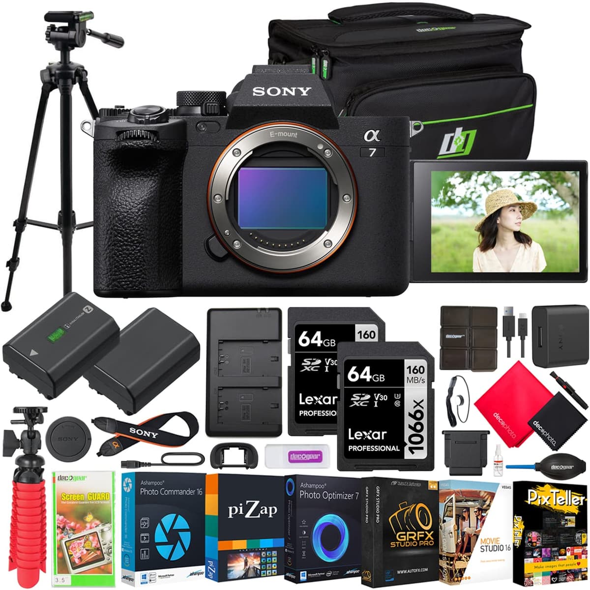 Sony Alpha a7 IV ILCE-7M4/B Cámara Mirrorless Full Frame 33MP | Cuerpo | Modelo Oficial Sony USA | Bundle con Estuche, Trípode, Batería Extra, Cargador Dual y Software E21SNILCE7M4B