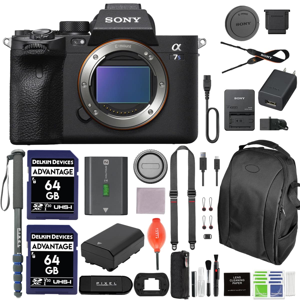 Sony Alpha a7S III ILCE7SM3/B Cámara Mirrorless Full Frame, Kit con Batería Extra, Mochila, 2 Tarjetas SD 64GB y Más