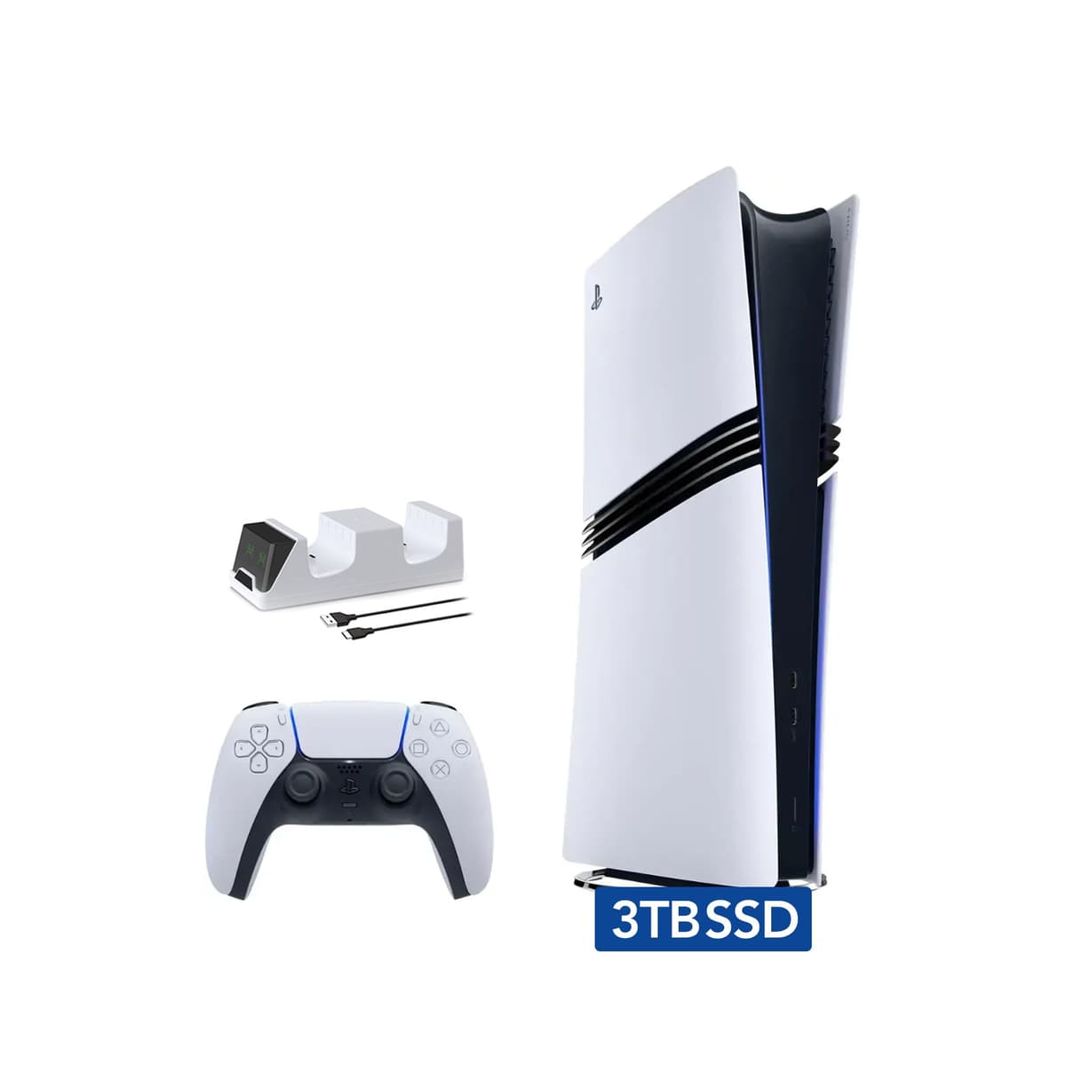 Sony PlayStation 5 Pro CFI-7000B01 Consola Digital 3TB + Control y Cargador de Control Blanco, Flagship Pro PS5 SSD PCIe 3TB Gaming Console Videojuego