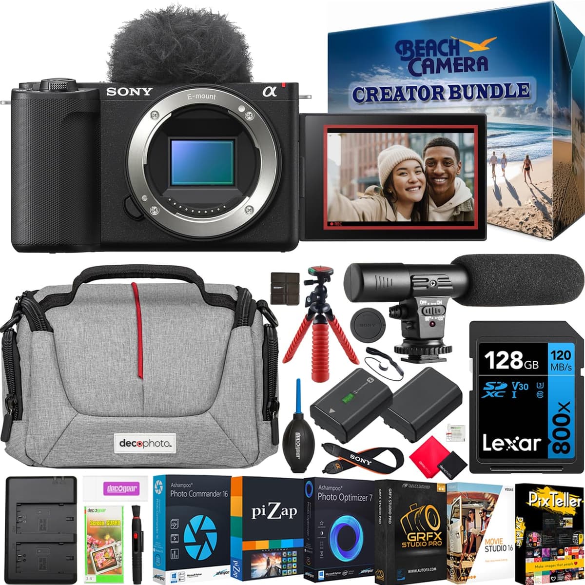 Sony Alpha ZV-E10 II Cámara Mirrorless APS-C para Creadores de Contenido, Solo Cuerpo, Color Negro ZVE10M2B, Bundle con Estuche Deco Gear + Micrófono + Batería Extra + Trípode Compacto y Kit de Accesorios E14SNZVE10M2B