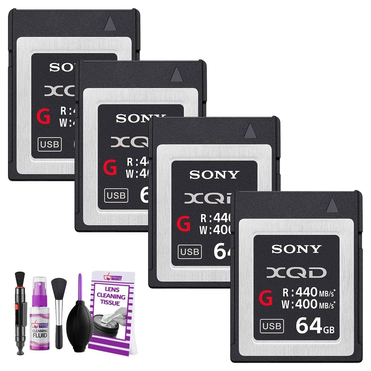 Sony Professional XQD G Series QDG64E/J Tarjeta de Memoria 64GB (4-Pack) + Kit de Limpieza para Cámara Bonus