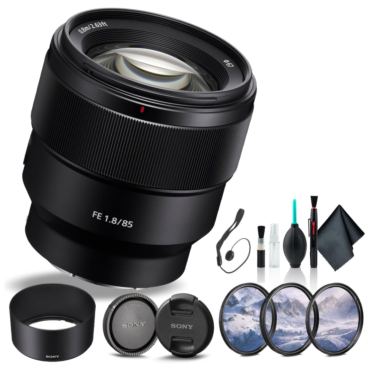 Sony FE 85mm f/1.8 SEL85F18/2 - Lente Full-Frame, Kit de Filtros, Cap Keeper, Kit de Limpieza y más