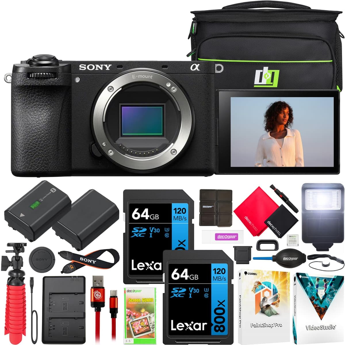 Sony Alpha a6700 ILCE-6700 - Cámara Mirrorless APS-C 26MP 4K, Cuerpo Intercambiable, Partner Oficial Sony USA - Bundle con Bolsa Deco Gear + Flash + Batería Extra + Cargador Doble E12SNILCE6700
