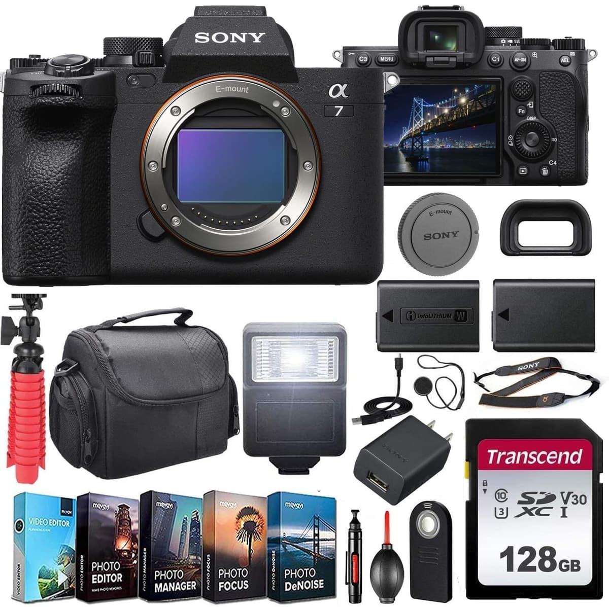 Sony Alpha a7 IV (ILCE-7M4/B) Cámara Mirrorless Solo Cuerpo Kit con Batería Extra + Flash + Memoria 128GB U3 V30 Accesorios Bundle