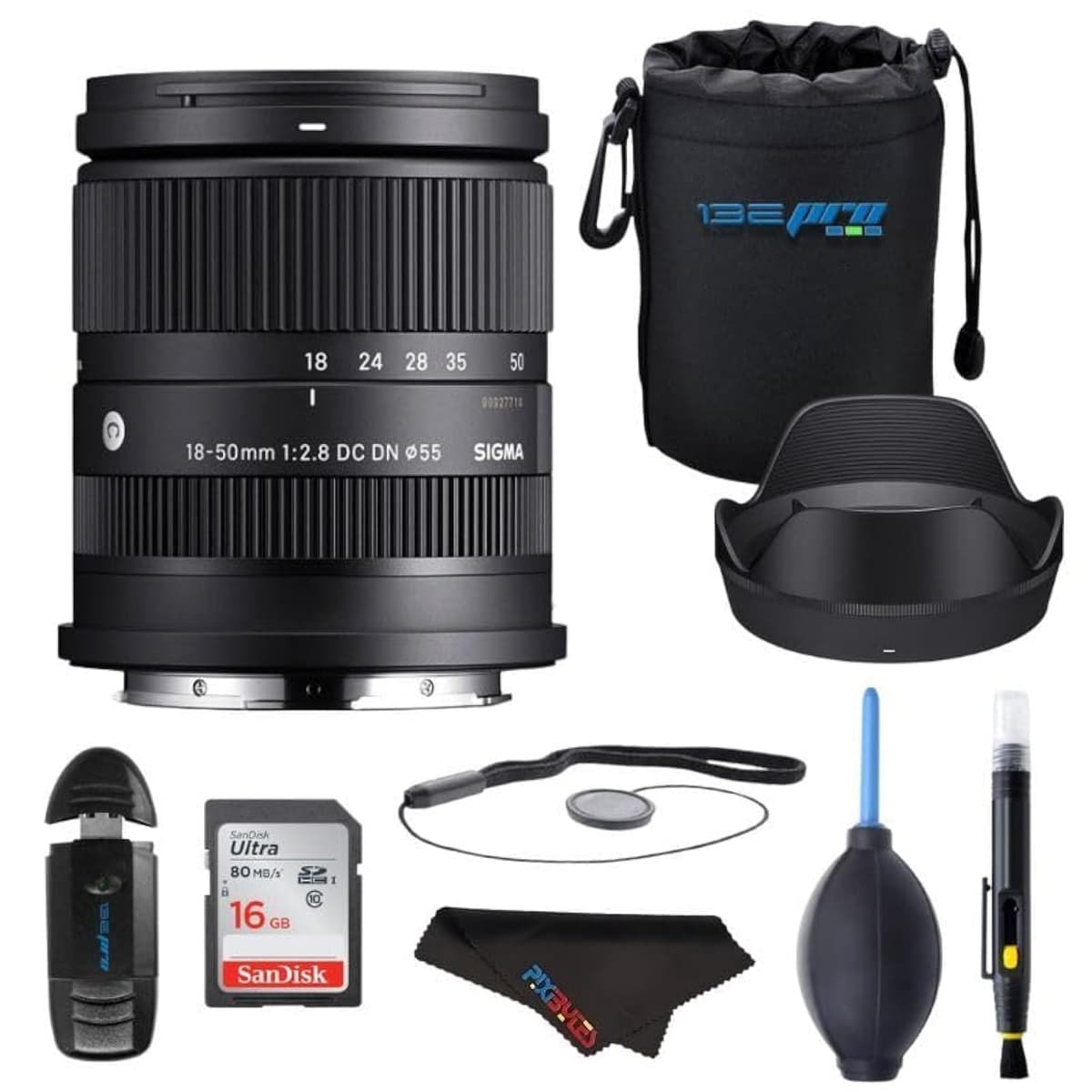 Sigma DC DN Contemporary SGM18-50MML - Lente 18-50mm f/2.8 para Sony E, Zoom APS-C luminoso, Enfoque rápido, Ligero y compacto, Incluye Bundle de Accesorios Básicos PixiBytes