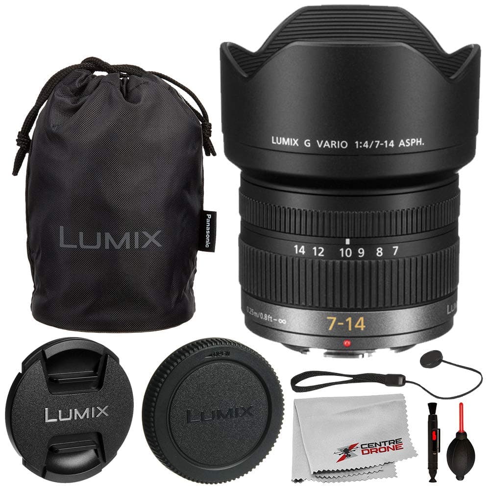 Panasonic Lumix G Vario 7-14mm f/4 ASPH (H-F007014) - Lente gran angular para Micro Cuatro Tercios, ultra gran angular, incluye Starter Bundle con Lens Cap Keeper, paño de microfibra y más PA714GH1
