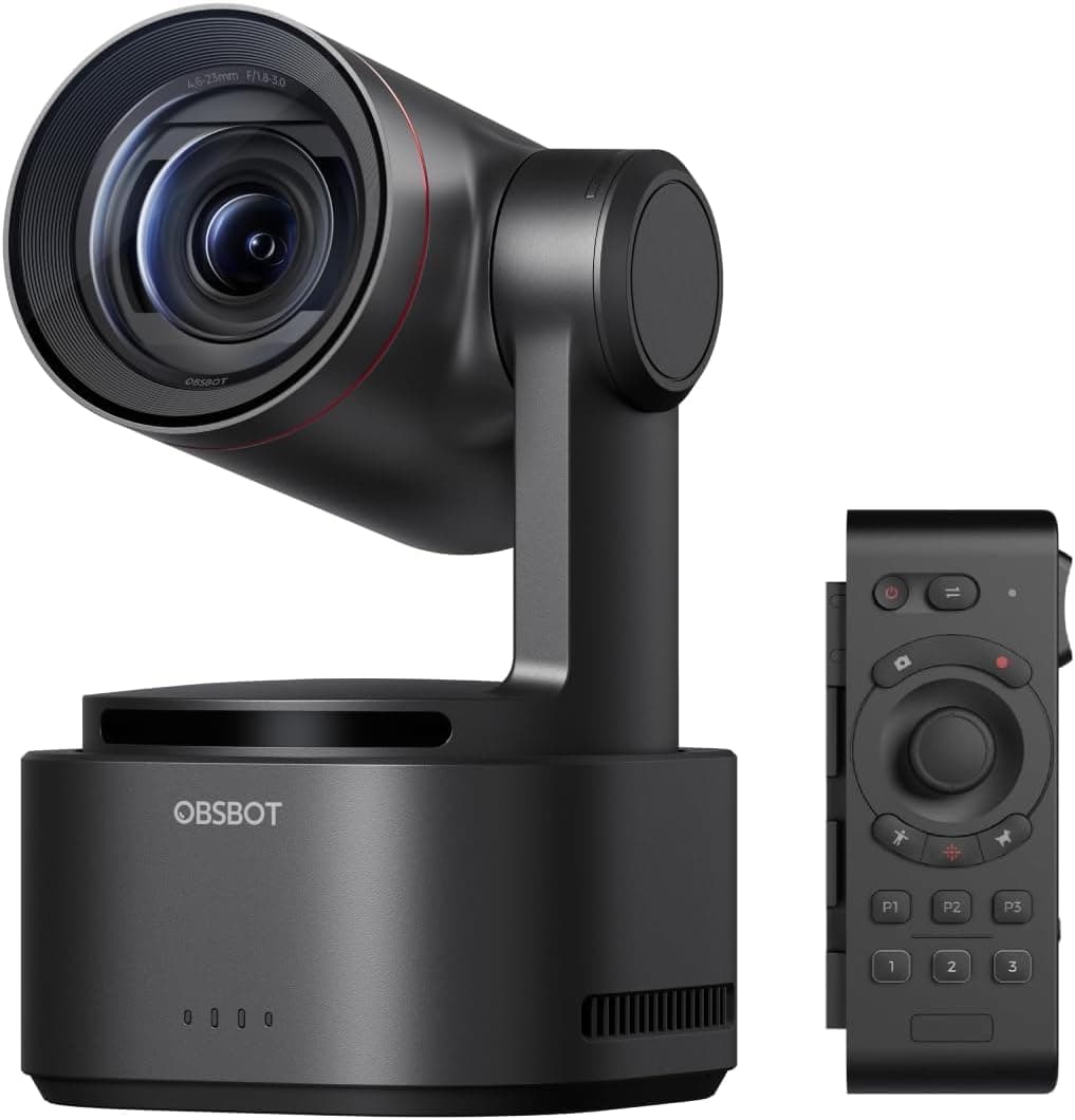 OBSBOT Tail 2 Camera con RC - Cámara 4K 60FPS, IA Tracking 2.0, Zoom Óptico 5x e Híbrido 12x, Estabilización 3 ejes, Batería 5000mAh, Control por Gestos, Salidas SDI/HDMI/IP/USB 3.0, para Conferencias, Cultos y Eventos en Vivo OBSBOT Tail 2 Camera with RC