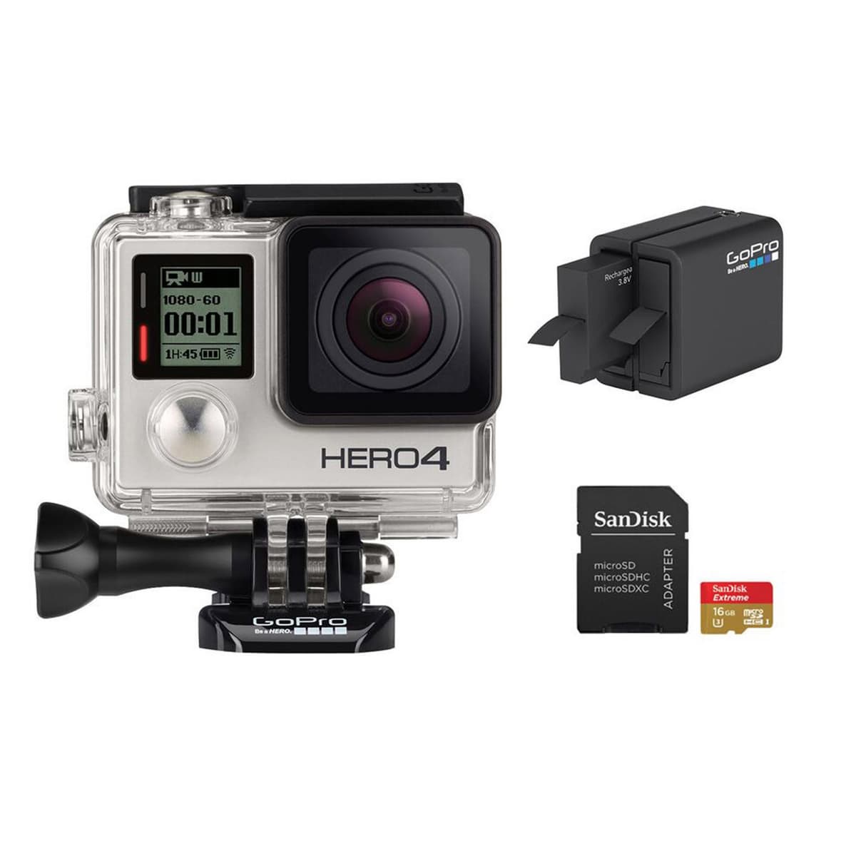 GoPro Hero 4 Silver Edition MAIN-92281 Cámara Deportiva y de Acción 12MP Impermeable Bundle con 2 Baterías y Accesorios