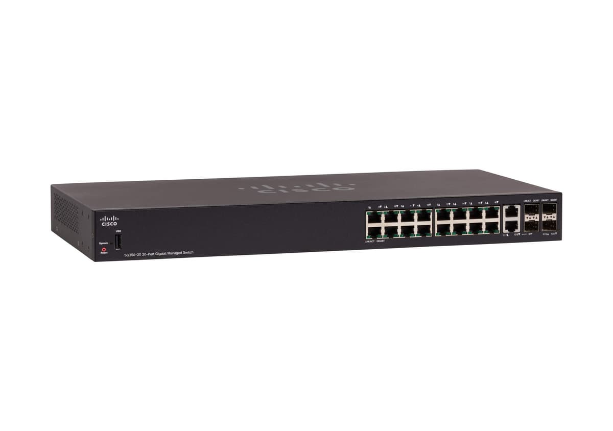 Cisco SG350-20 Switch Gestionado, 20 Puertos Gigabit Ethernet, 16 RJ45 + 2 SFP combo, Garantía Limitada de por Vida