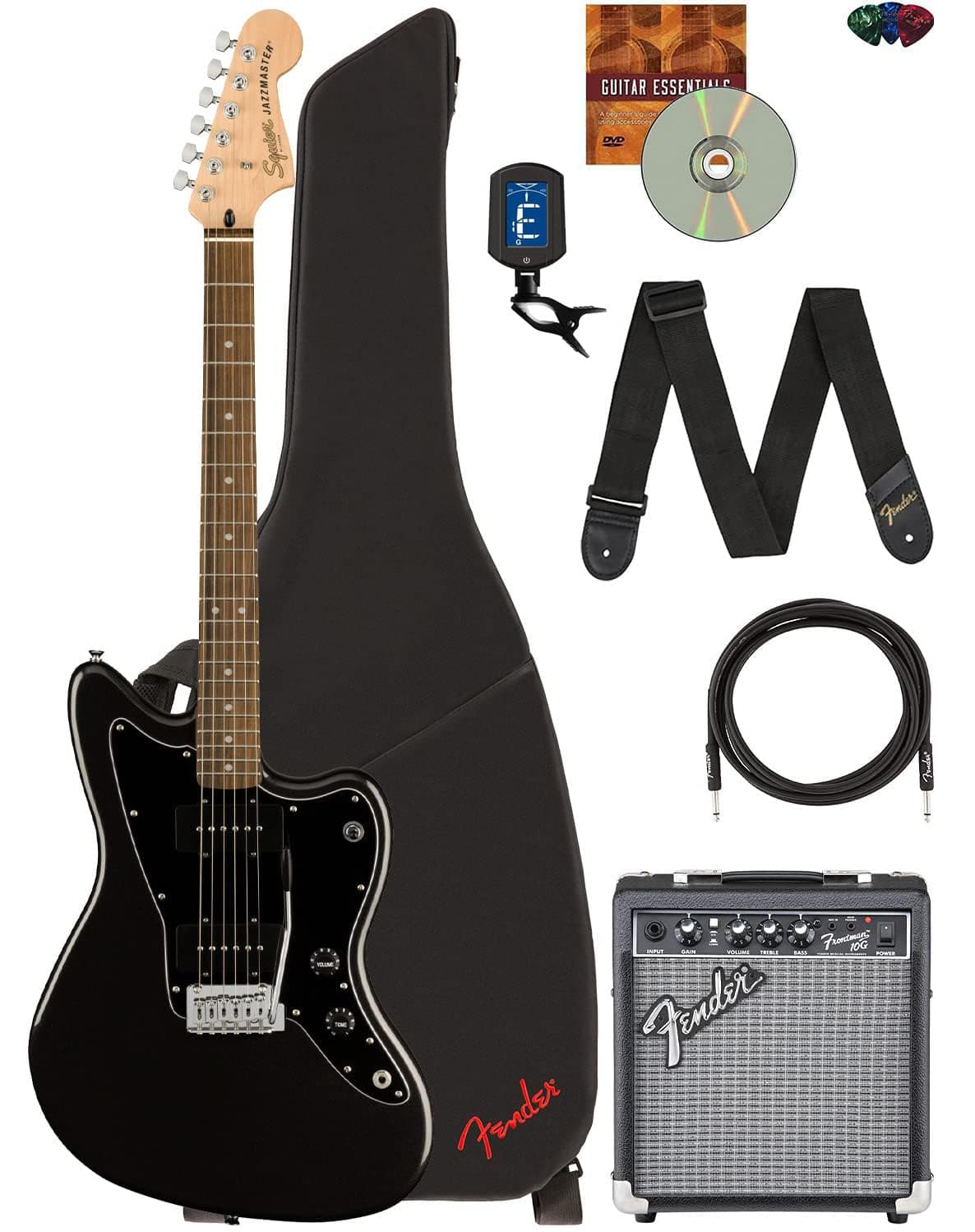Fender Squier Affinity Jazzmaster Negro Metálico Combo con Amplificador Frontman 10G, Cable, Funda, Afinador, Correa, Púas y DVD 378301565
