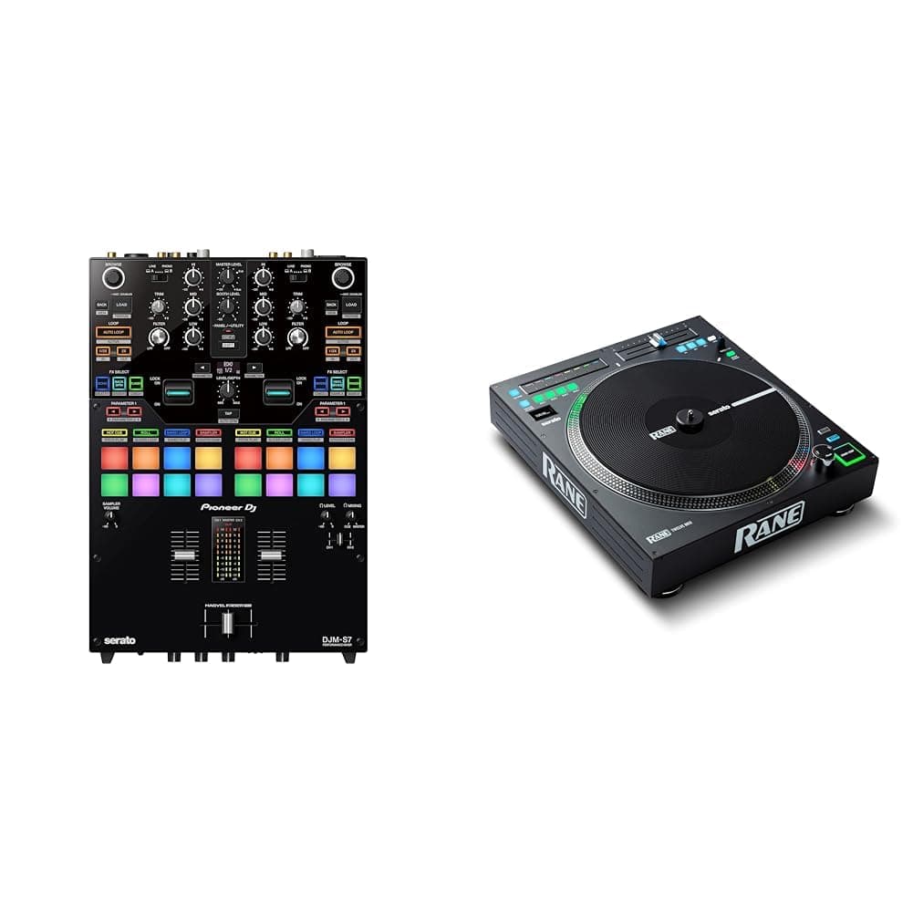 Pioneer DJ DJM-S7 Mezcladora 2 canales para Serato DJ, USB, DVS, compatible Traktor y VirtualDJ + RANE Twelve MKII tornamesa motorizada 12” MIDI