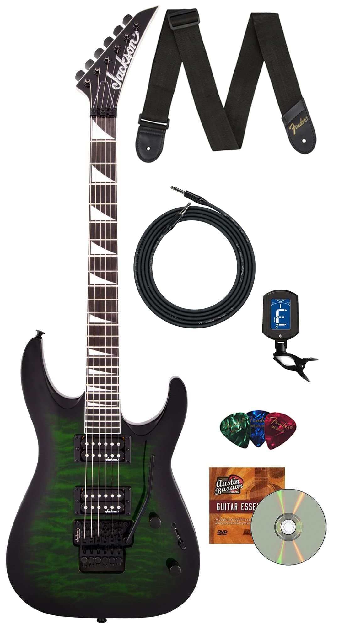 Jackson Dinky Arch Top JS32Q DKA Guitarra Eléctrica Verde Transparente Burst Combo con Cable, Afinador, Correa, Púas y DVD Austin Bazaar 2918804587-COMBO-STD