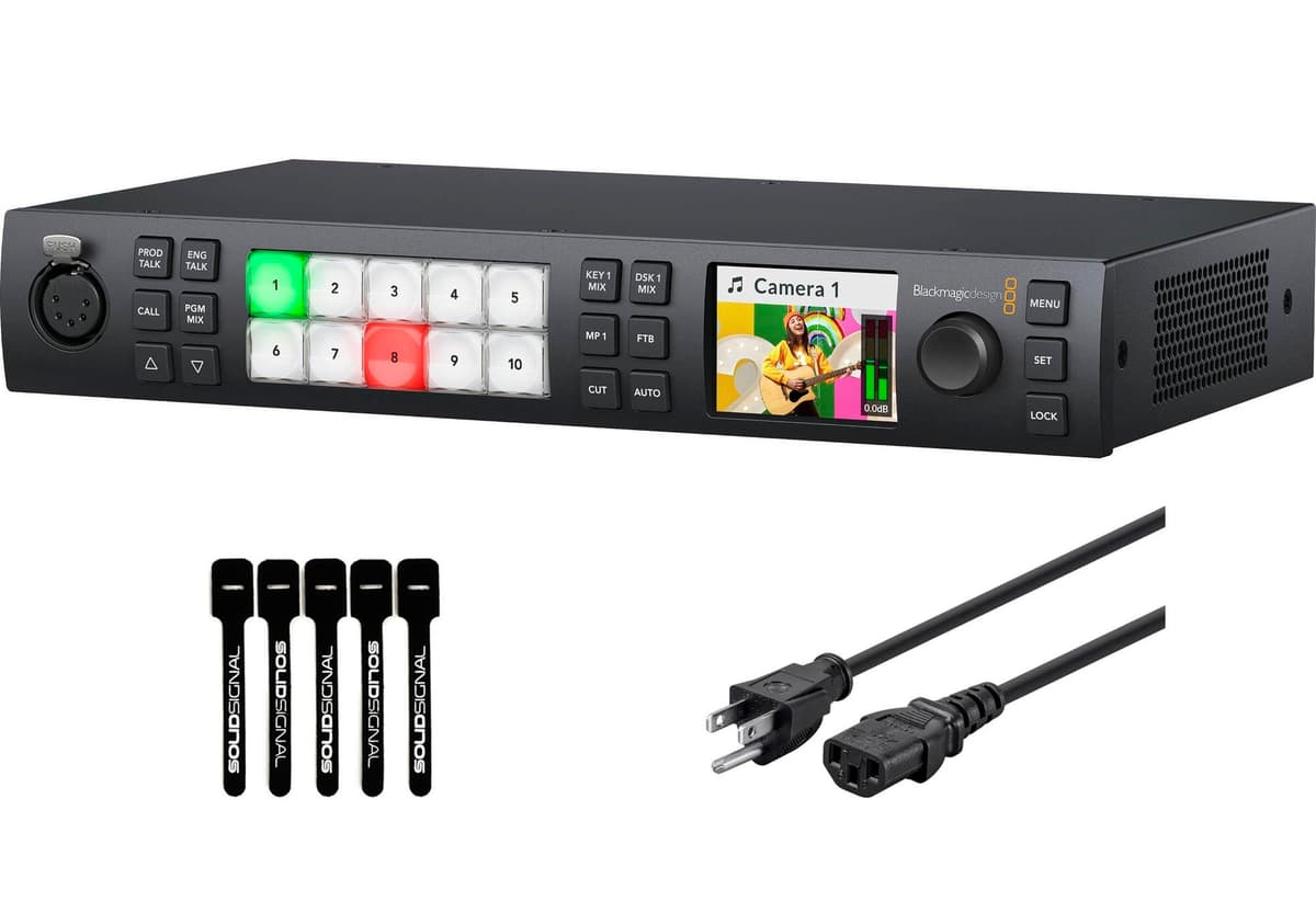 Blackmagic Design ATEM 1 M/E Constellation 4K SWATEMSCN2/2ME1/4K switcher de producción en vivo con cable de alimentación 6ft y 5 cinchos Solid Signal