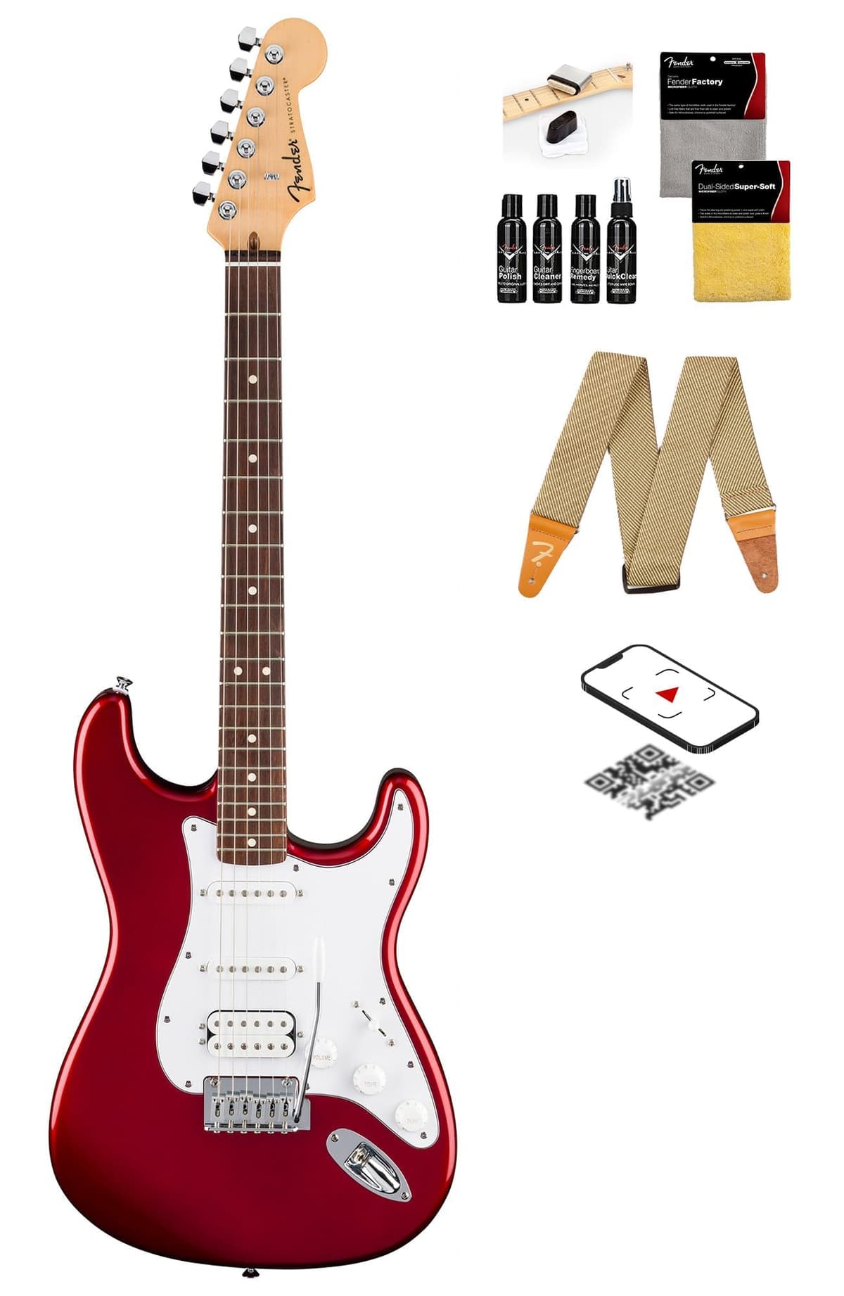 Fender Standard Stratocaster HSS guitarra eléctrica Candy Cola, paquete con correa, kit de limpieza y video instructivo Austin Bazaar 266440571