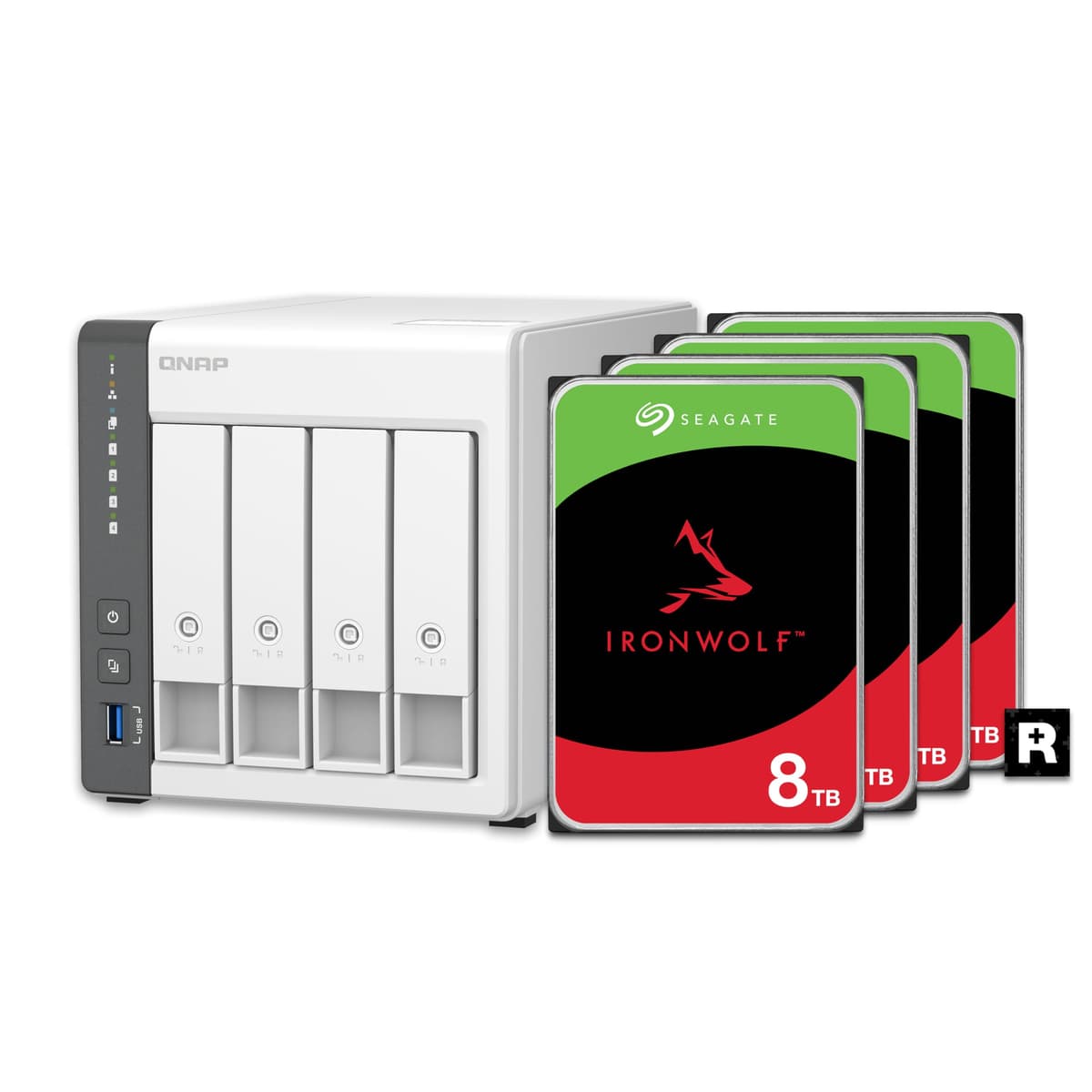 QNAP TS-433-4G-48ST-US NAS 4 bahías 24TB, RAID 5 preconfigurado, discos Seagate IronWolf, puertos 2.5GbE