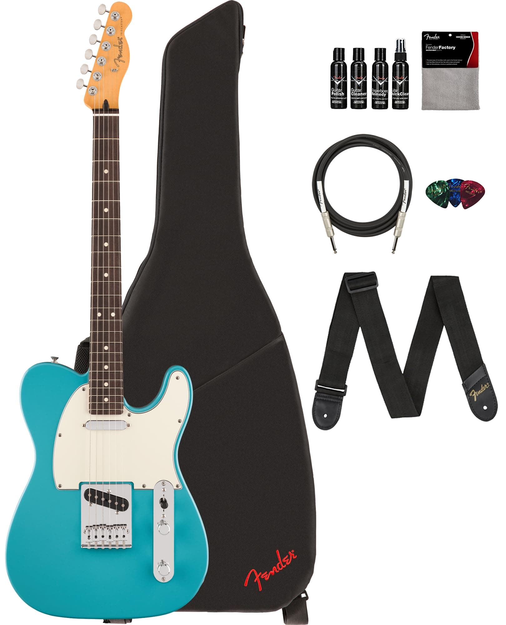 Fender Player II Telecaster Guitarra Eléctrica Aquatone Blue, Bundle con Funda, Correa, Cable, 3 Púas y Kit de Limpieza 140550518