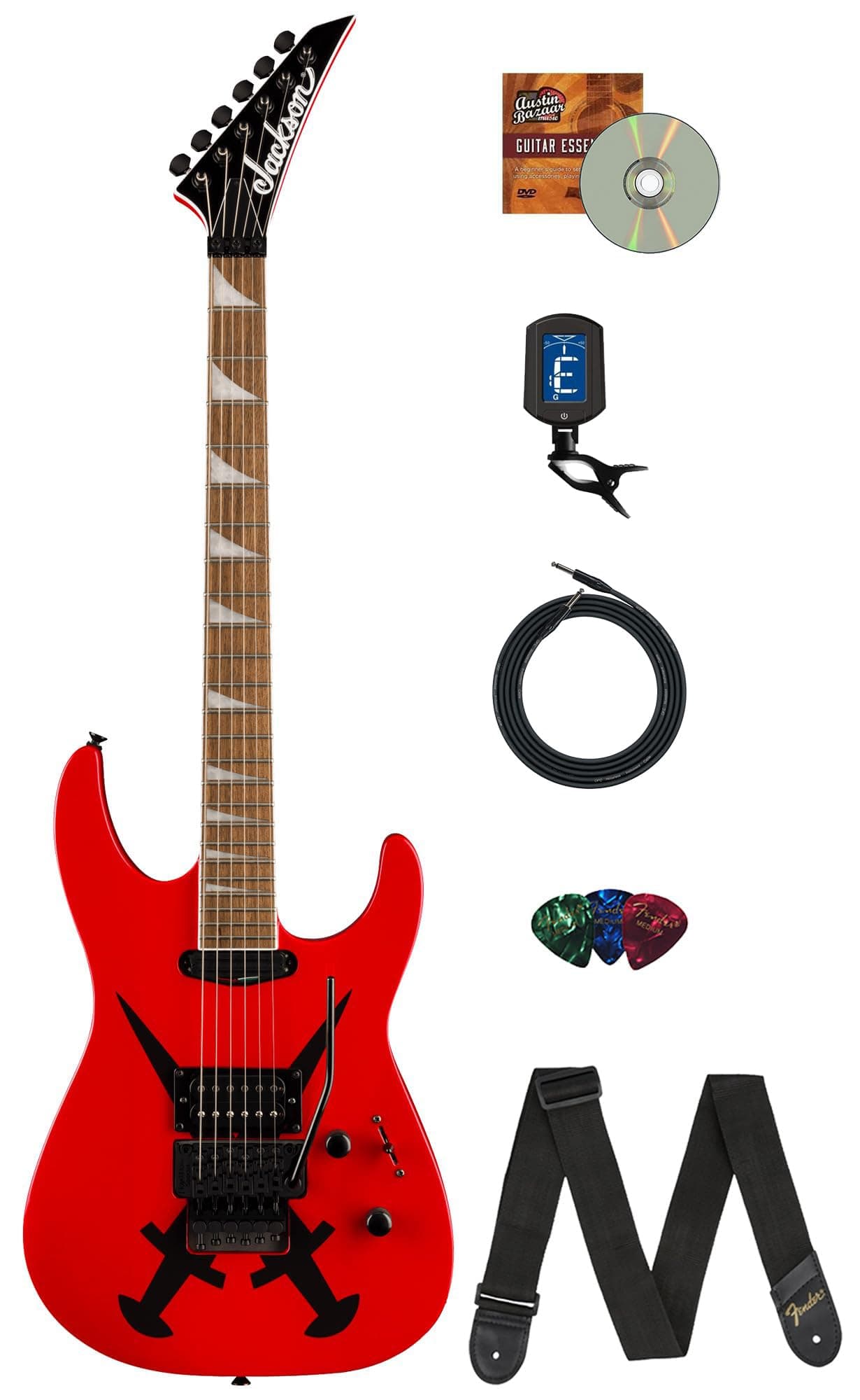 Jackson X Series SL1A DX Red Cross Daggers combo con cable, afinador, correa, púas y DVD de guitarra Austin Bazaar 2919974500