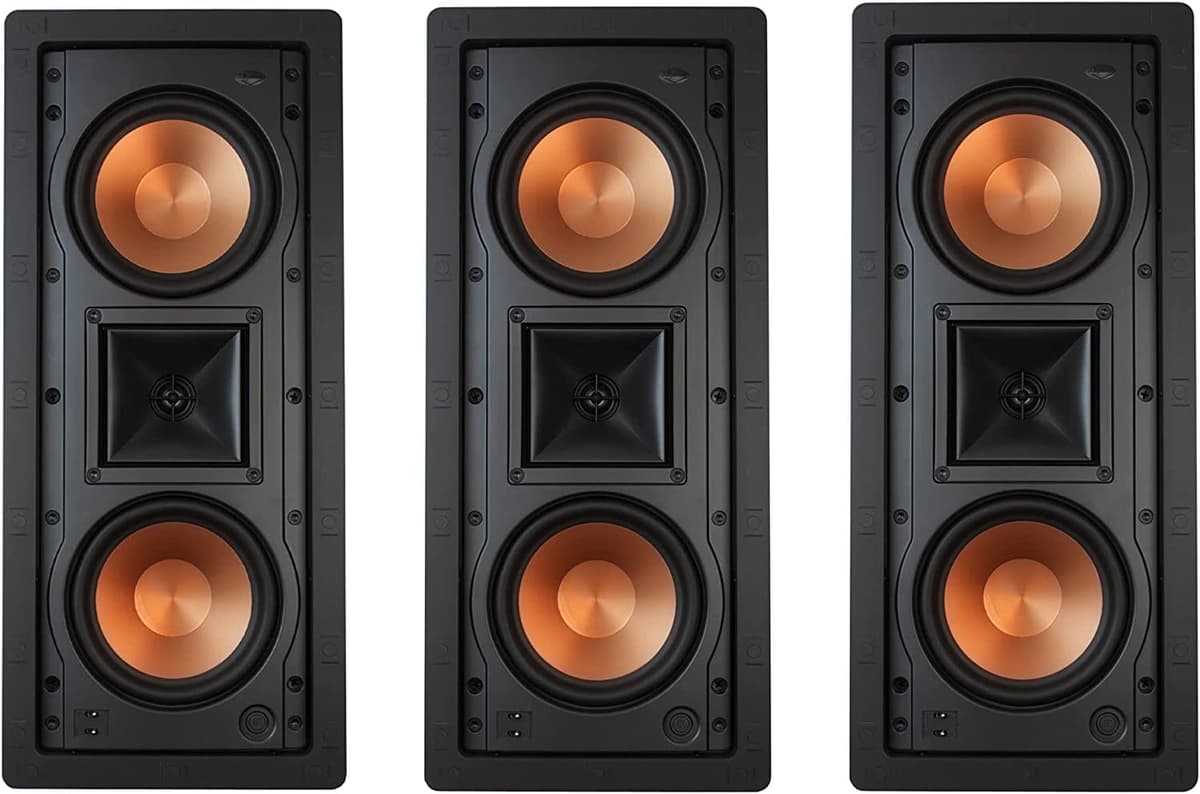 Klipsch R-5502-W II altavoz empotrable LCR para pared o techo, izquierda/centro/derecha, paquete de 3