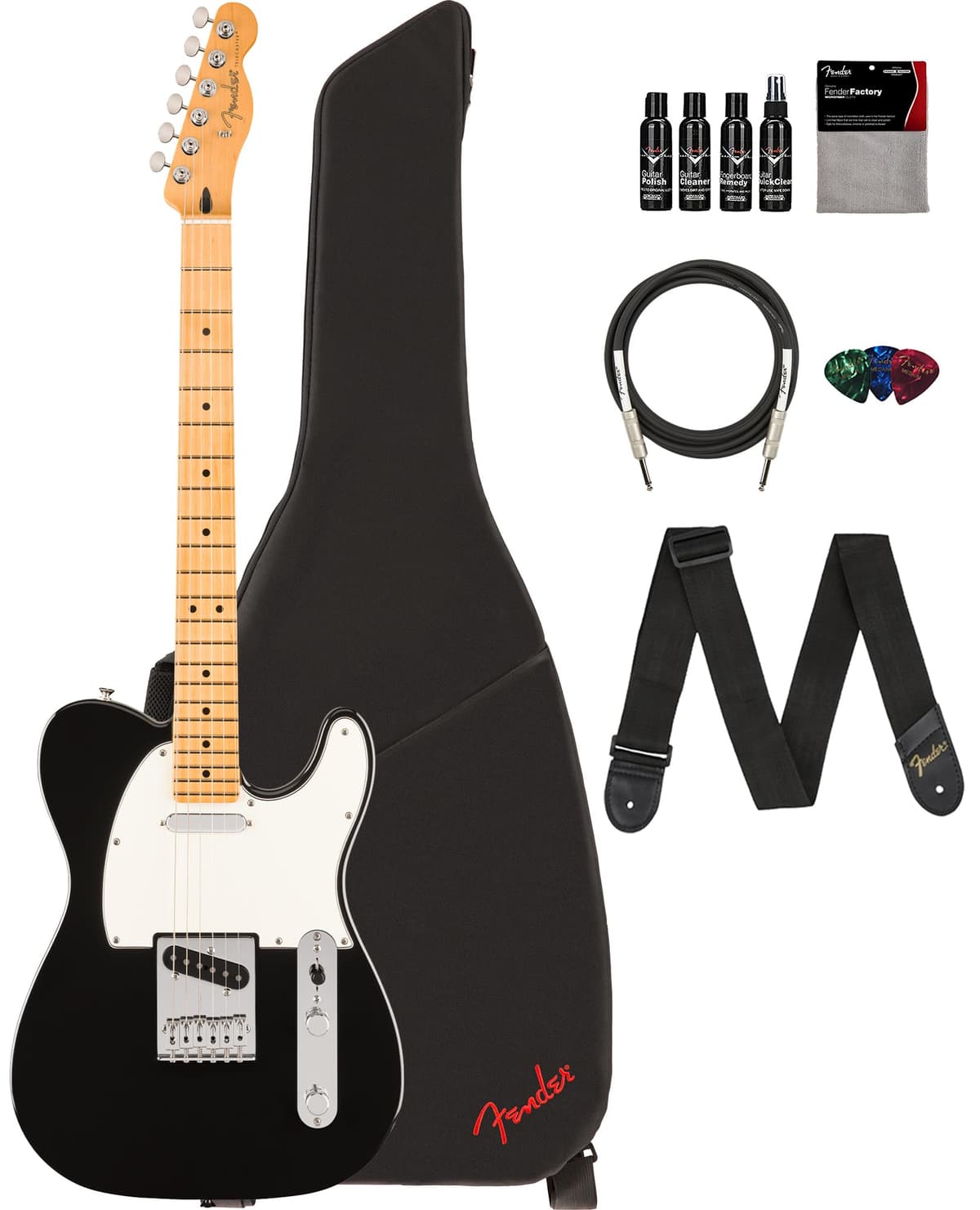 Fender Player II Telecaster Negro - Pack con Funda Gig Bag, Correa, Cable, Pack de 3 Púas y Kit de Limpieza para Guitarra 140552506