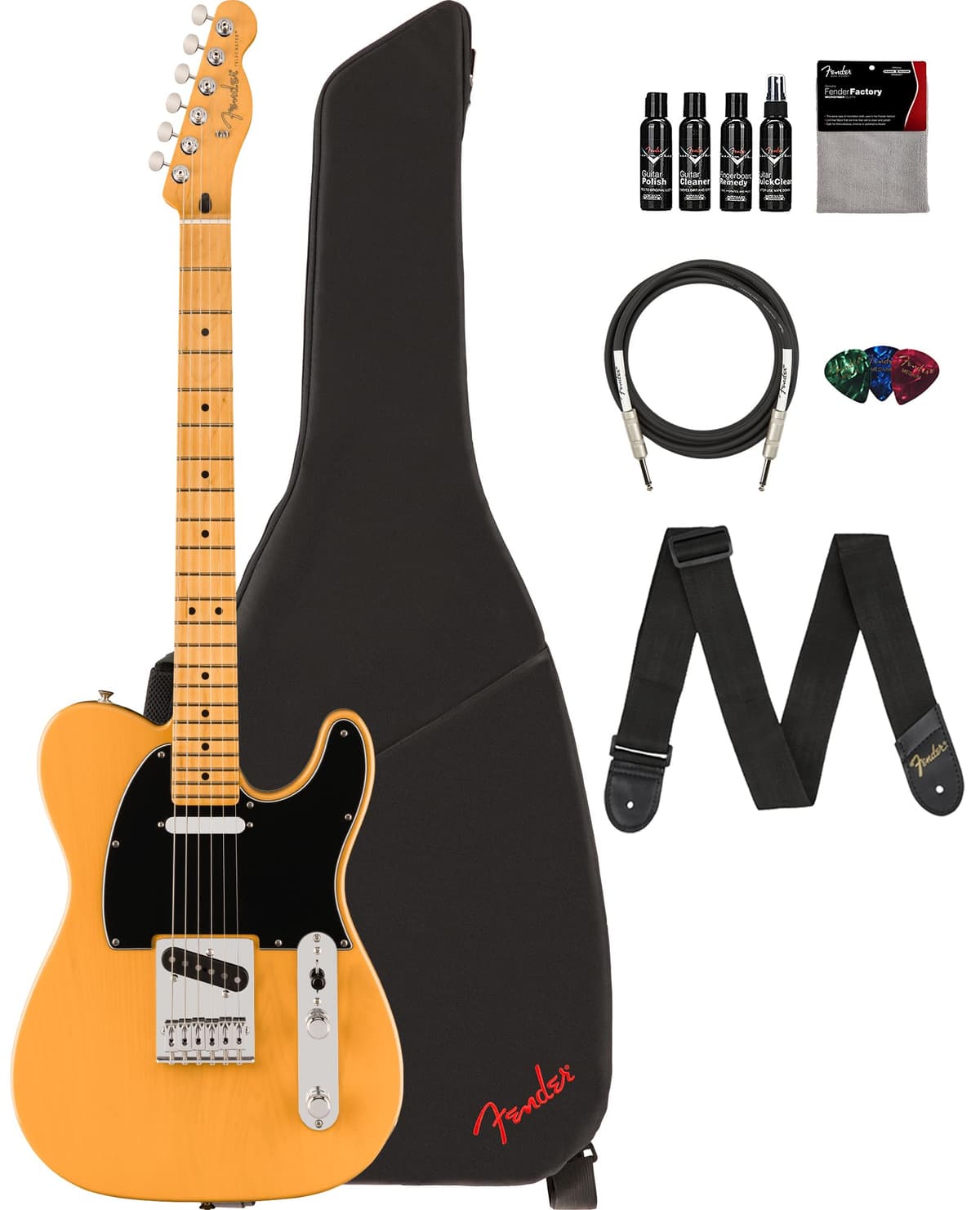 Fender Player II Telecaster Butterscotch Blonde - Paquete con Funda, Correa, Cable, 3 Púas y Kit de Limpieza para Guitarra 140552550