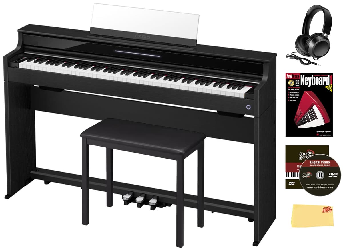 Casio Celviano AP-S450BK Piano digital 88 teclas negro, combo con banco tipo mueble, audífonos, libro y DVD instructivo Austin Bazaar, paño