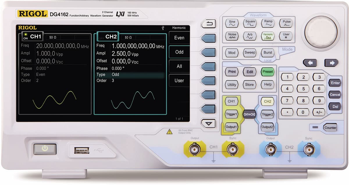 Rigol DG4162 generador de funciones arbitrarias 160 MHz, 2 canales, 1 GSa/s, 14 bits, USB/LAN
