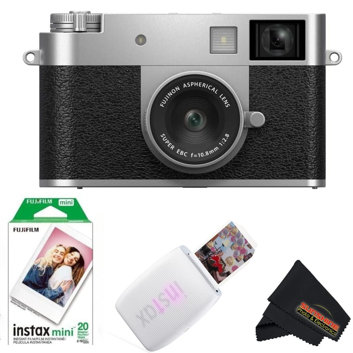 Fujifilm X Half FUJI-HALFX cámara digital, impresora Instax Mini Link 3 para smartphone, paño Sunshine, plateada, Clay White + 20 hojas