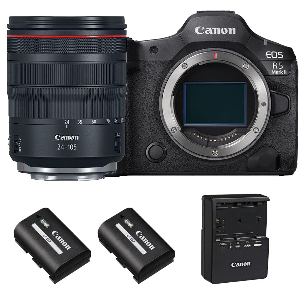 Canon EOS R5 Mark II cámara mirrorless con lente RF 24-105mm f/4 y batería Canon LP-E6P 6536C012-003