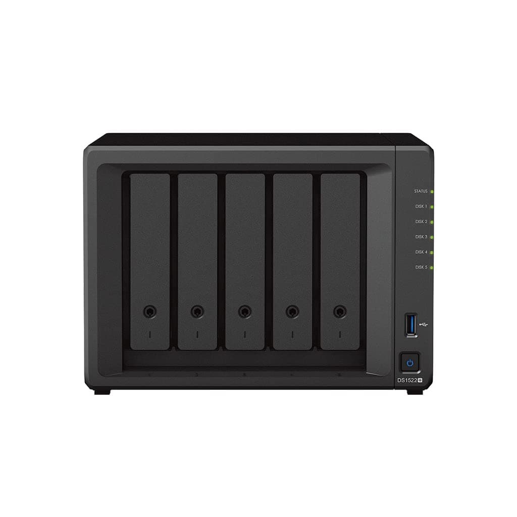 Synology DiskStation DS1522+ Servidor NAS Ryzen 2.6GHz, 32GB RAM, 60TB HDD, 1TB M.2 NVMe, 4x1GbE, DSM