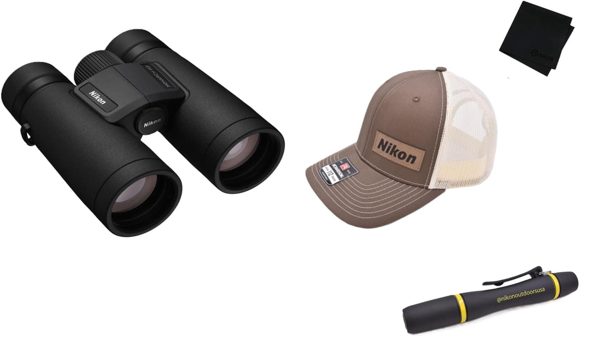 Nikon Monarch M7 10x42 binoculares + gorra marrón + lápiz limpiador de lentes + paño de microfibra GRITR 16766
