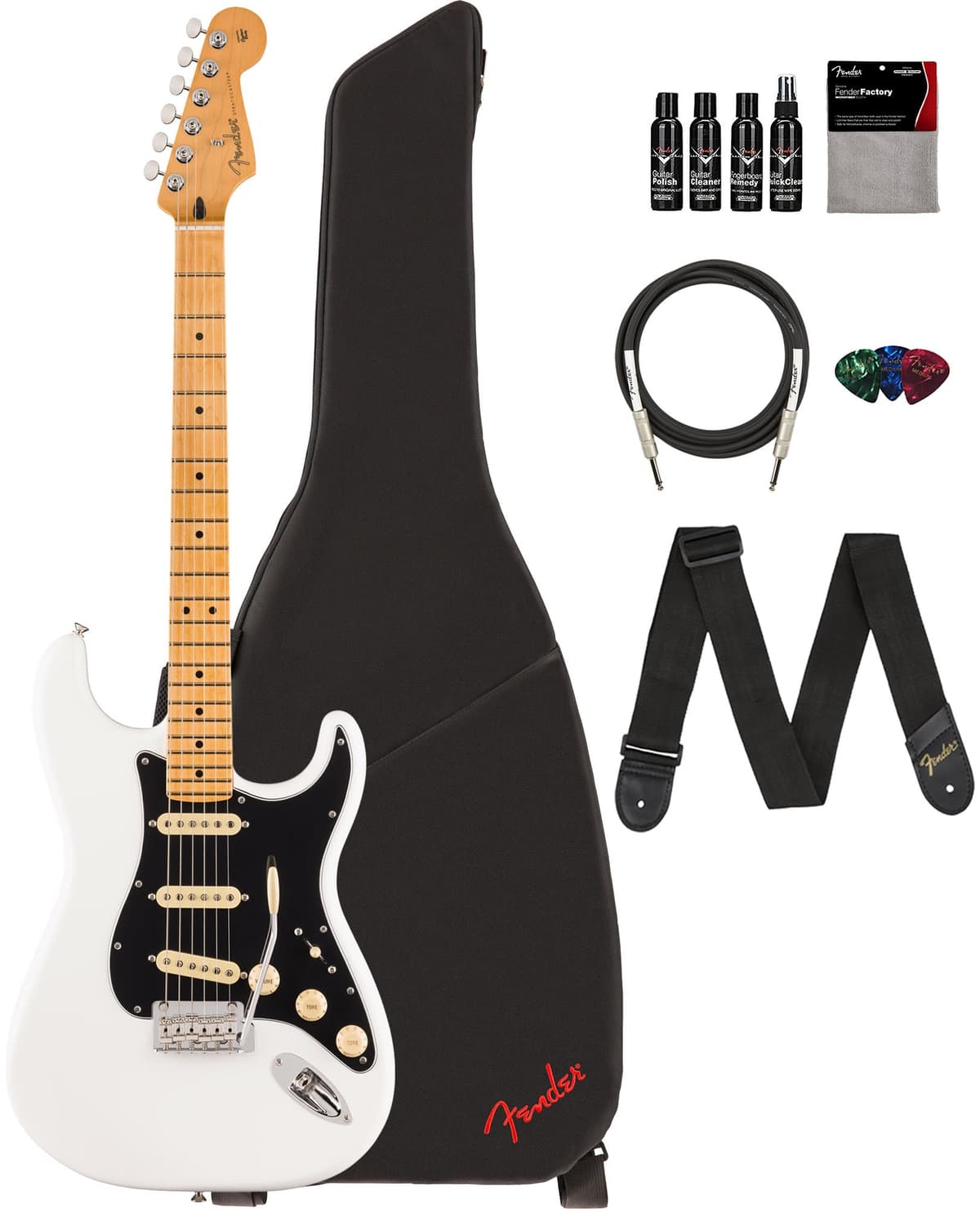 Fender Player II Stratocaster Arce - Blanco Polar, guitarra eléctrica, combo con funda, correa, cable, 3 púas y kit de limpieza 140512515