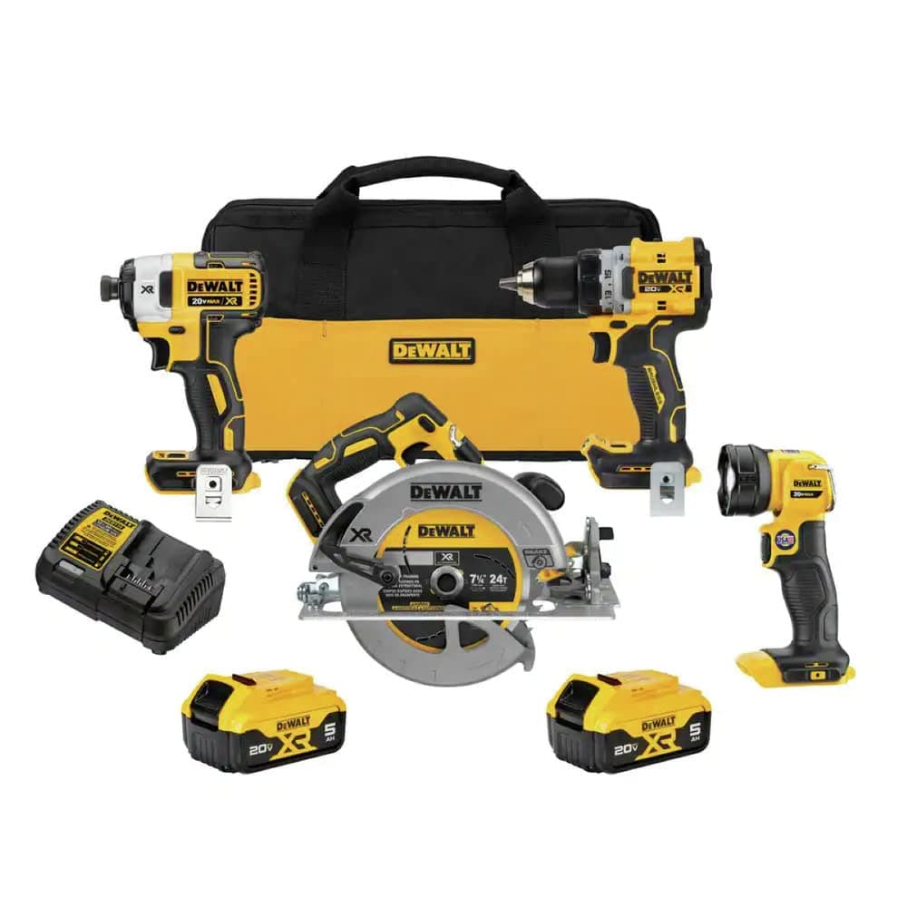 DEWALT 20V MAX XR DCK447P2 kit combo inalámbrico 4 herramientas con baterías 5.0Ah y cargador
