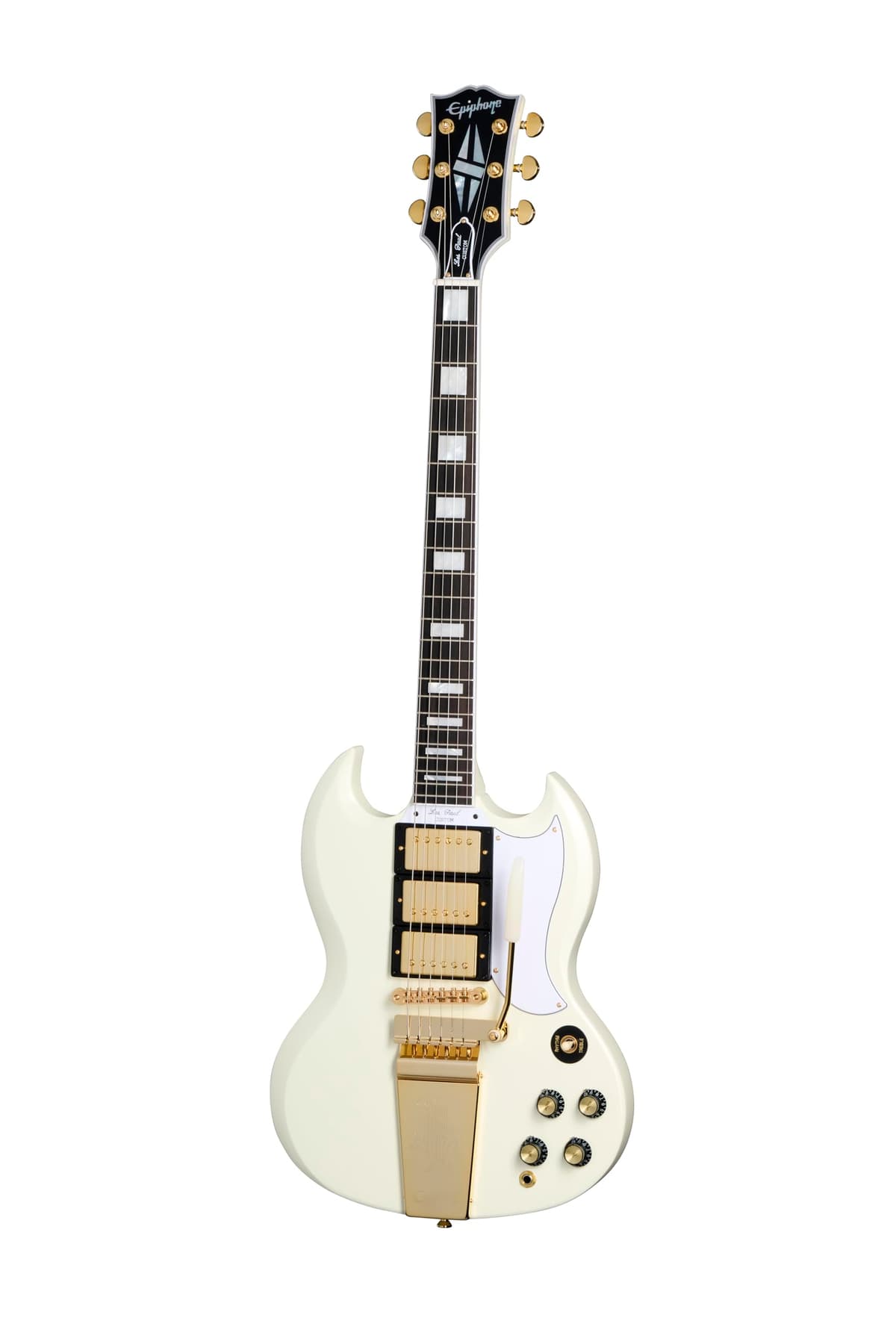 Epiphone Inspired by Gibson Custom 1963 Les Paul SG Maestro Guitarra Eléctrica Blanco Clásico con Estuche Rígido GIT0061615-000