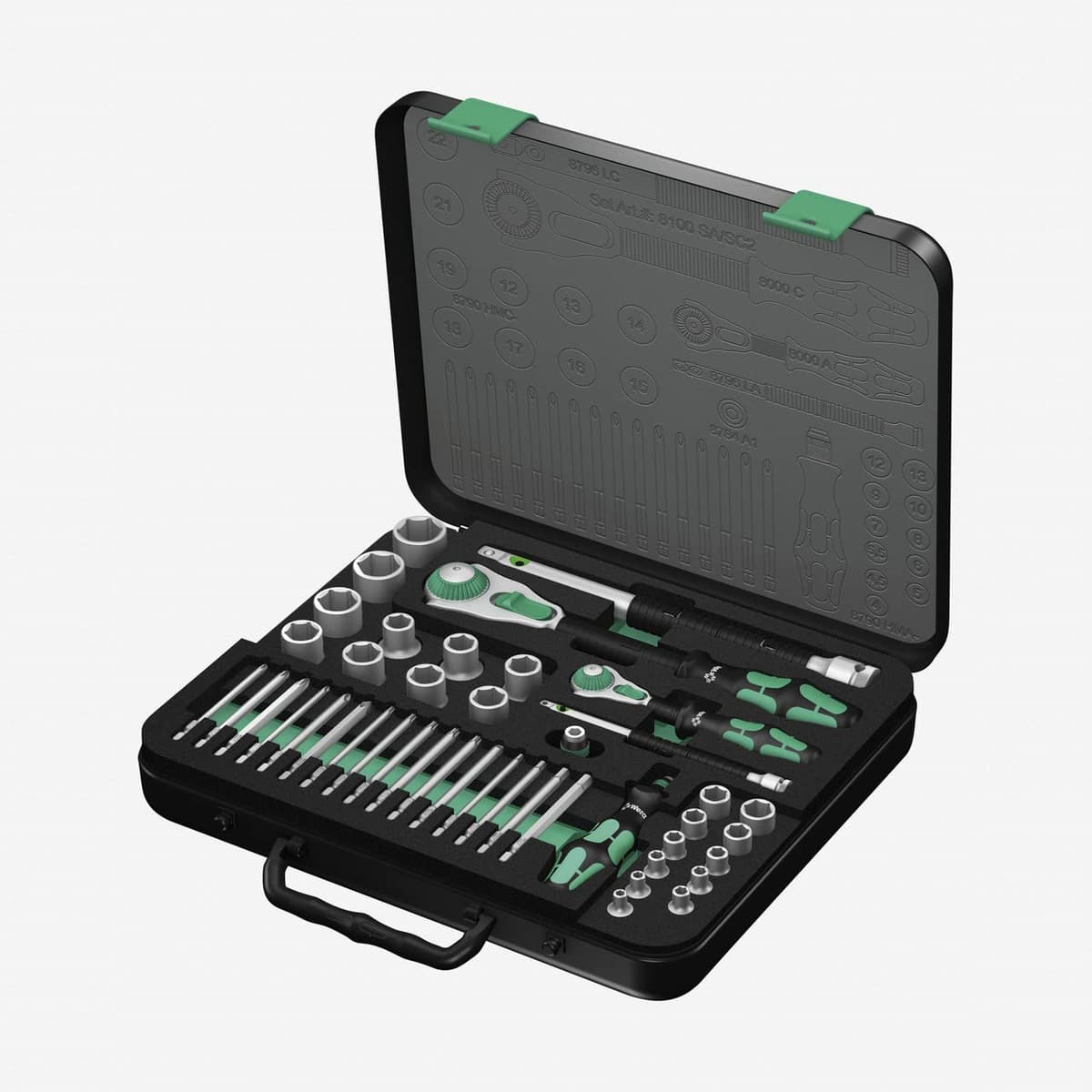 Wera Zyklop 8100 SA/SC 2 - Juego de trinquete 1/2" y 1/4" 43 piezas, carraca, 5160785002 WR160785